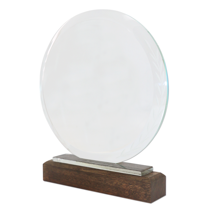 Trophée Rond en Verre et Bois